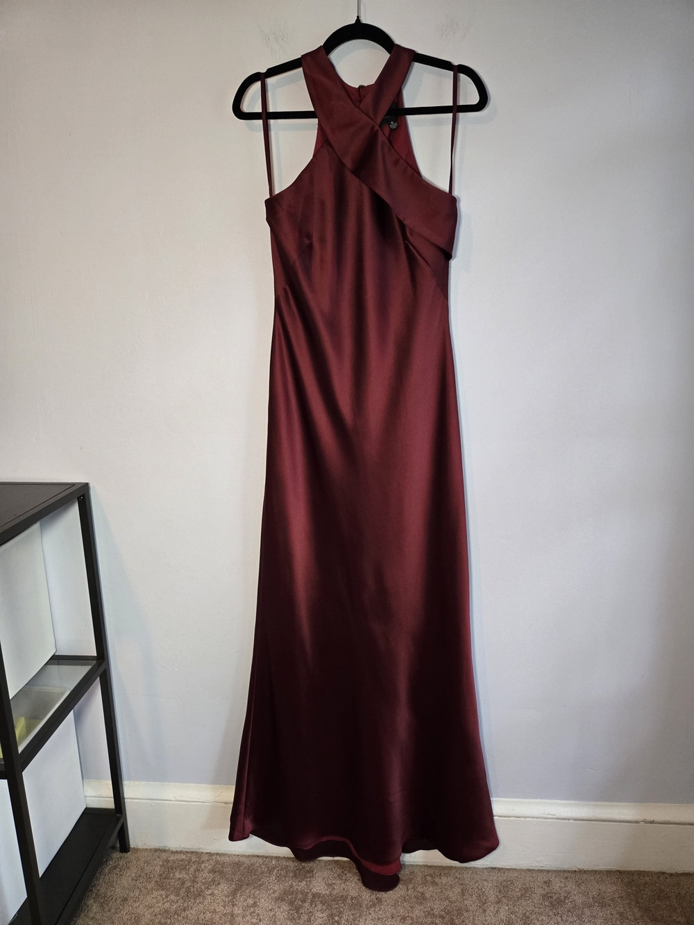 NWT Xscape Burgundy Satin Halter Evening Formal Dress Wedding Bridesmaid Sz 6 - Picture 3 of 8